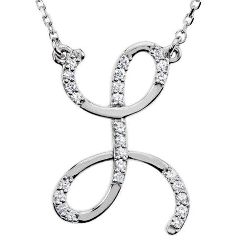 Diamond "L" Initial Pendant 18" Necklace 14K White Gold