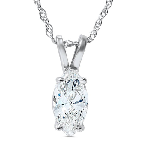 1ct Fancy Marquise Diamond Solitaire Pendant 14k White Gold
