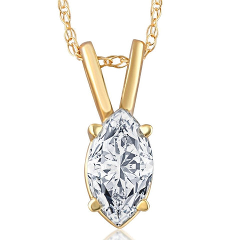 3/8Ct Marquise Natural Diamond Solitaire Pendant White or Yellow Gold Necklace