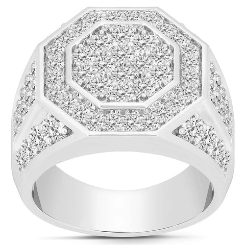 3Ct Men's Diamond Hexagon Cluster Ring 10k White Gold