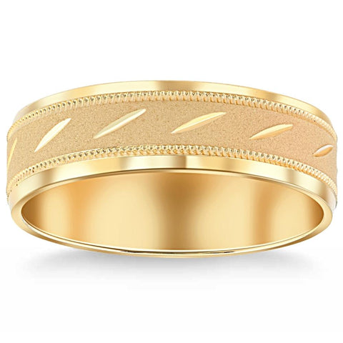 Men's Solid 10k Yellow Gold 6MM Brushed Carved Wedding Band Comfort Fit Ring