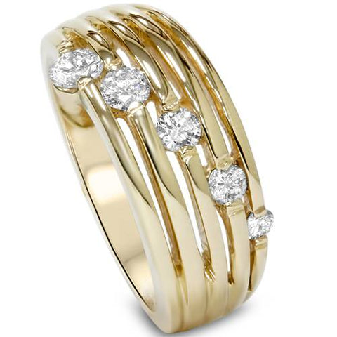 14k Yellow Gold 1/2ct Multi Row Women's Right Hand Diamond Ring