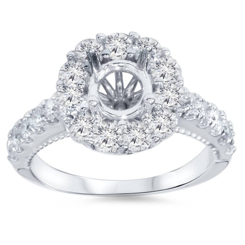 1ct Halo Diamond Engagement Ring Setting 14K White Gold