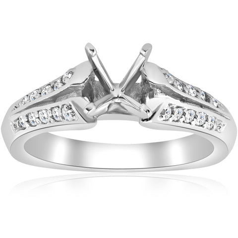 Pave Diamond Semi Mount Split Shank Engagement Ring 14K White Gold