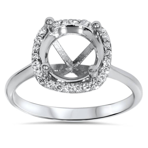 Cushion Halo Diamond Engagement Ring Setting 14K White Gold