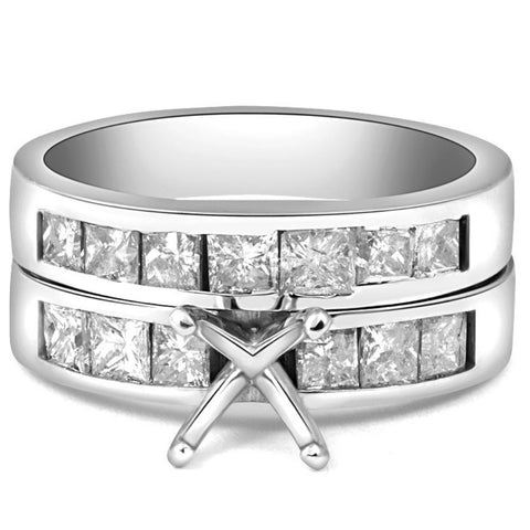 1 3/4ct Princess Cut Diamond Engagement Bridal Ring Set Mounting Solid14K