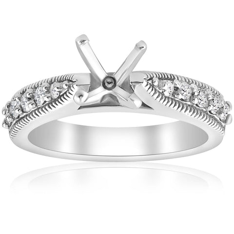 Diamond Engagement Ring Setting 14k White Gold Vintage Semi Mounting Antique