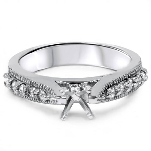 Diamond Engagement Ring Setting 14k White Gold Vintage Semi Mounting Antique