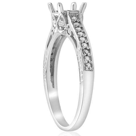 Vintage Diamond Engagement Ring Setting 14k White Gold Semi Mount for 1ct Deco