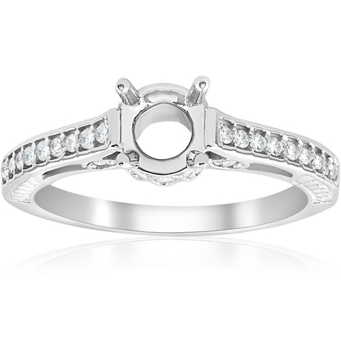 Vintage Diamond Engagement Ring Setting 14k White Gold Semi Mount for 1ct Deco