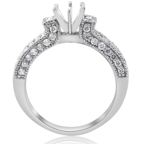 Diamond Engagement Ring Setting 1 1/4ct Pave Vintage Semi Mount 14K White Gold