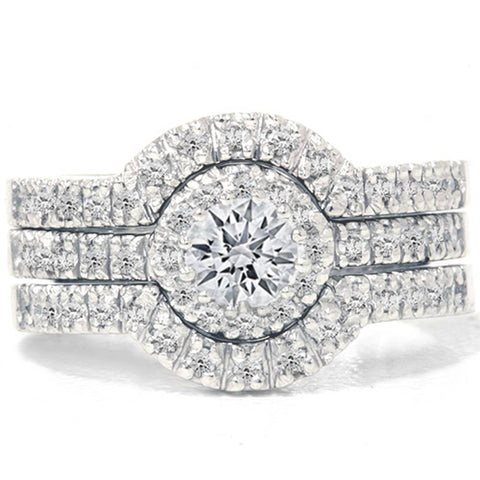 1 1/10ct Round Solitaire Diamond Engagement Matching Wedding Ring Set White Gold