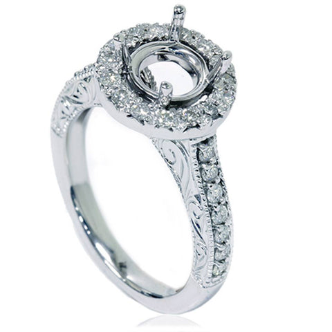 1/2ct Vintage Halo Diamond Ring Setting 14K White Gold