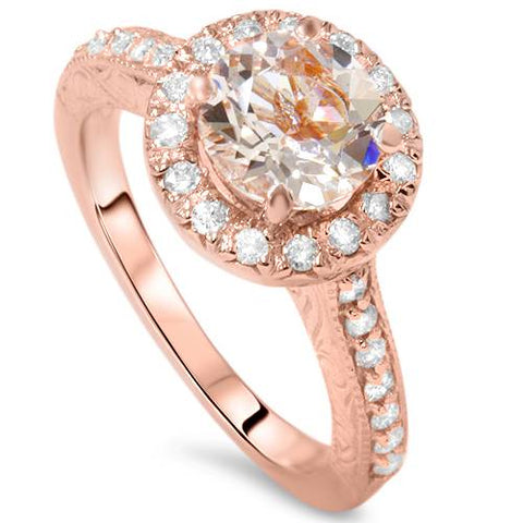 1 1/3 ct Vintage Morganite & Diamond Halo Engagement Ring 14K Rose Gold