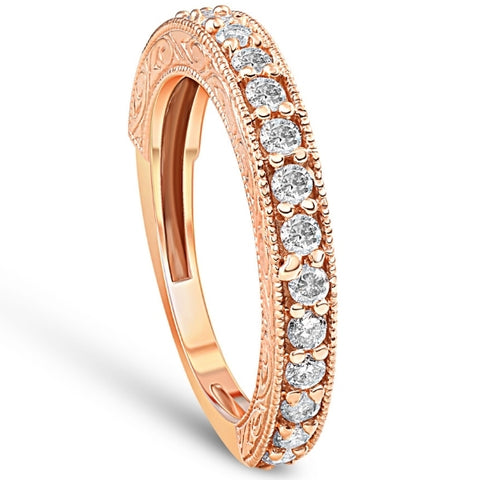 14 karat Rose Gold Diamond 1/2 ct Wedding Ring Womens Stackable Vintage Band