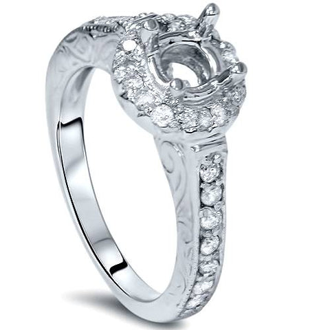 1/3ct Vintage Engagement Ring Setting 14K White Gold Halo Semi Mount