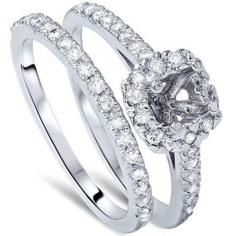 3/4 CTTW Cushion Halo Engagement Bridal Set Setting 14K White Gold