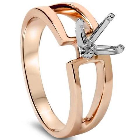 14K Rose Gold Ring Modern Engagement Ring Setting Split Shank Semi Mount