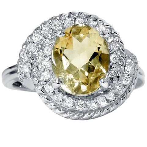 2 7/8ct Oval Citrine Vintage Oval Diamond Womens Braided Ring 14K White Gold
