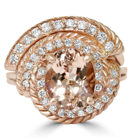 2 3/8 cttw Morganite Vintage Diamond Engagement Wedding Ring Set 14K Rose Gold
