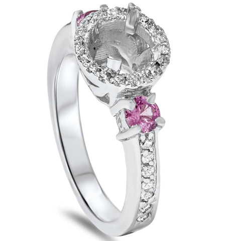 3/4ct Pink Sapphire & Diamond Engagement Ring Semi Mount 14K White Gold