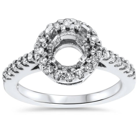 1/2ct Pave Halo Diamond Engagement Ring Setting 14K White Gold