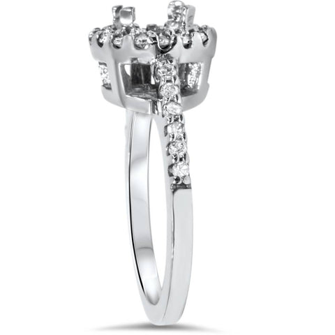 1/2ct Pave Halo Diamond Engagement Ring Setting 14K White Gold