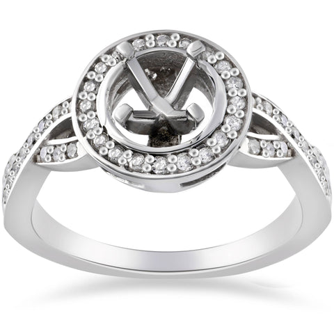 1/4ct Diamond Engagement Halo Ring Semi Mount 14K White Gold