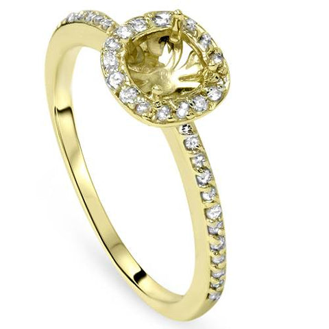 1/4 Ct Diamond Halo Engagement Ring Semi Mount 14K Yellow Gold