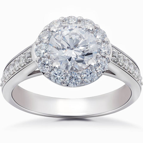 Diamond Halo 2 Carat Engagement Ring Solitaire Round Brilliant 14k Gold Enhanced