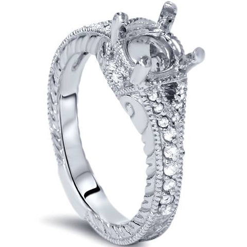 1/4ct Vintage Engagement Ring Setting 14K White Gold Mounting