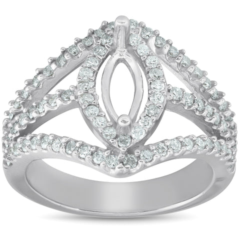 7/8 Ct Diamond Engagement Marquise Setting 14k White Gold Halo Mounting