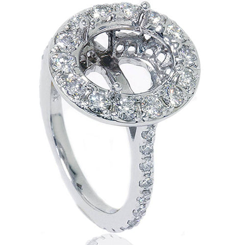 1CT Pave Halo Oval Diamond Engagement Ring Setting 14K White Gold