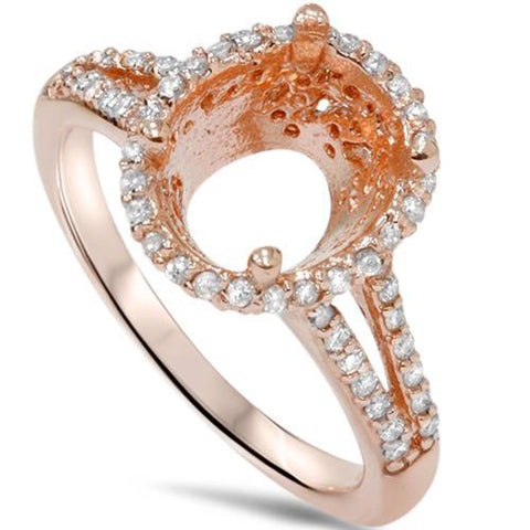 1/2ct Rose Gold Split Shank Halo Diamond Ring Setting 14K