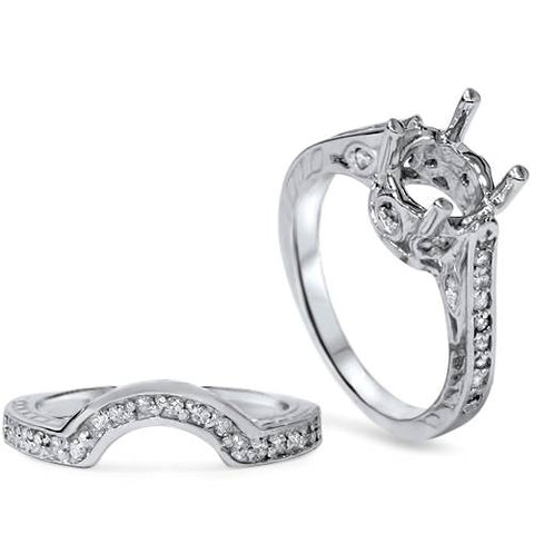 3/4ct Diamond Engagement Vintage Bridal Ring Set  Mount