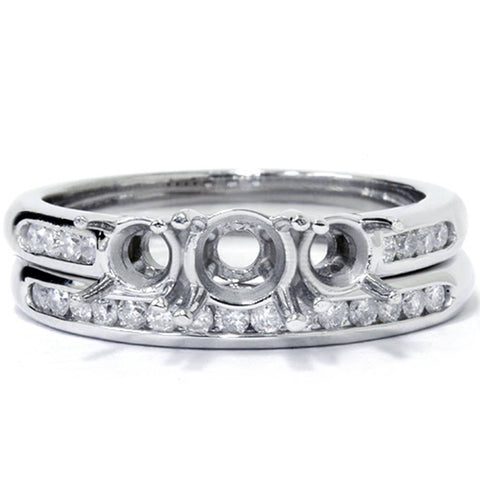 3/8ct 3-Stone Engagement Wedding Ring Set 14K White Gold