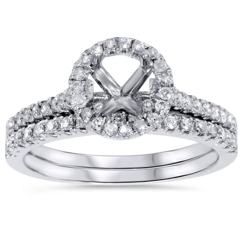 1/2ct Halo Diamond Engagement Wedding Ring Set 14K White Gold