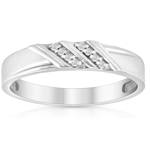1/10ct Real Diamond Men's High Polished Wedding Ring 14K White Gold
