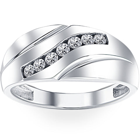Mens 1/3ct White Gold Diamond Ring 10k High Polished Wedding Anniversary Band