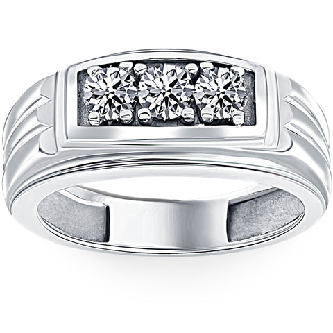 3/4ct Diamond Mens 14K White Gold Wedding Ring