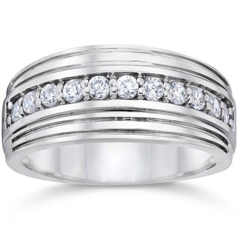 1/2 Carat Mens Diamond Wedding Ring 10K White Gold