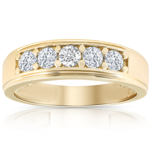VS 1 Ct Diamond Ring Mens High Polished Solid Yellow Gold Wedding Band Lab Grown