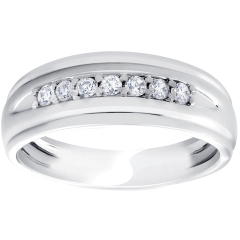 Mens 1/4ct White Gold 7 Stone Diamond Ring 10k Polished Wedding Anniversary Band