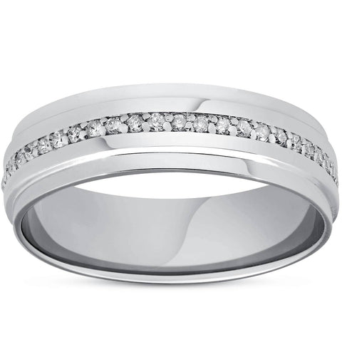 Mens Diamond 3/8ct Eternity Ring Wedding Band 14k White Gold High Polished 7MM