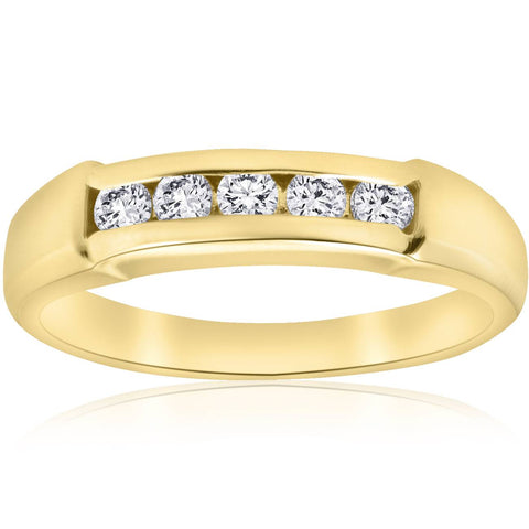 1/2ct Mens 14K Yellow Gold Round Diamond Wedding Ring