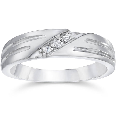 Mens Real Diamond 14k White Gold Wedding Ring Band New