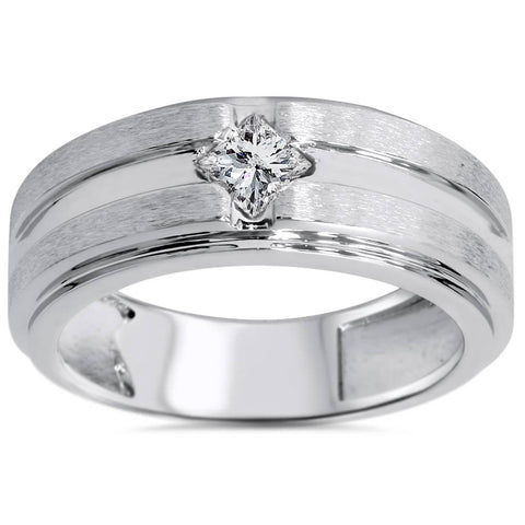 3/8ct Mens Princess Cut Diamond Wedding Ring 14K White Gold