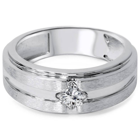 3/8ct Mens Princess Cut Diamond Wedding Ring 14K White Gold