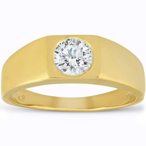 1 ct Solitaire Yellow Gold Diamond Mens Ring Polished Wedding Band  Enhanced 14k