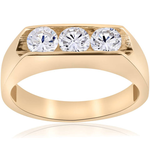 1 1/2ct Diamond Three Stone Mens Wedding 3 Round Jewelry Ring 10k Yellow Gold